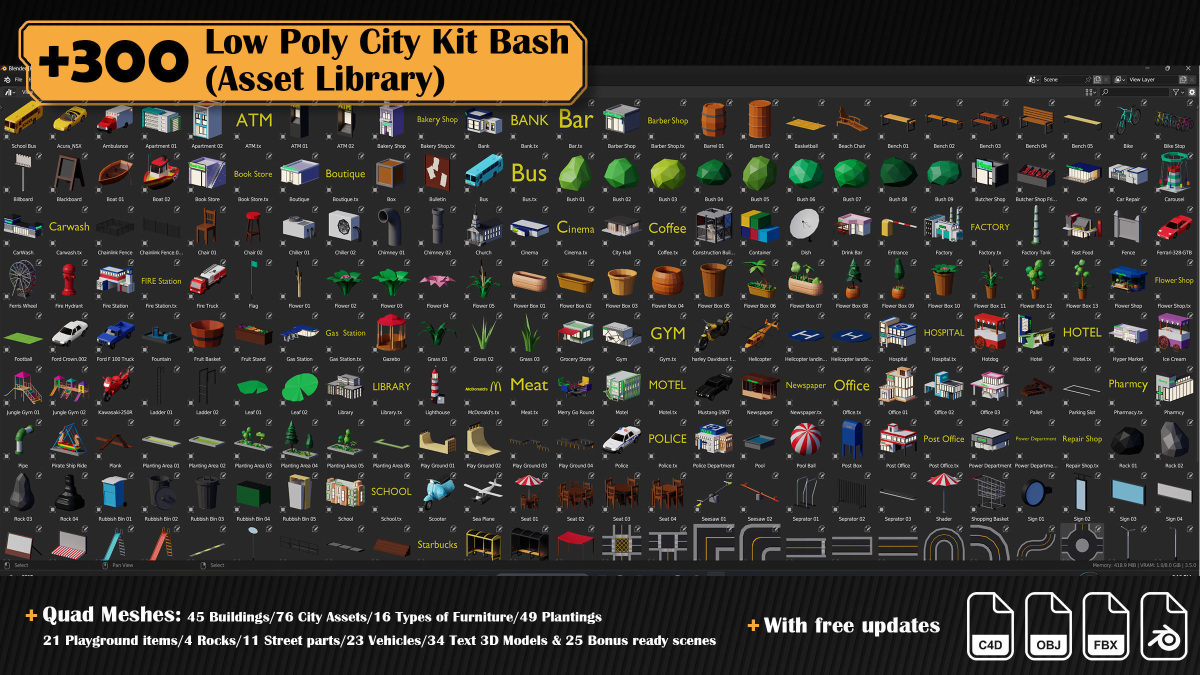 Low Poly City Asset Library 300 Objects Kitbash Low-poly 3D model_56