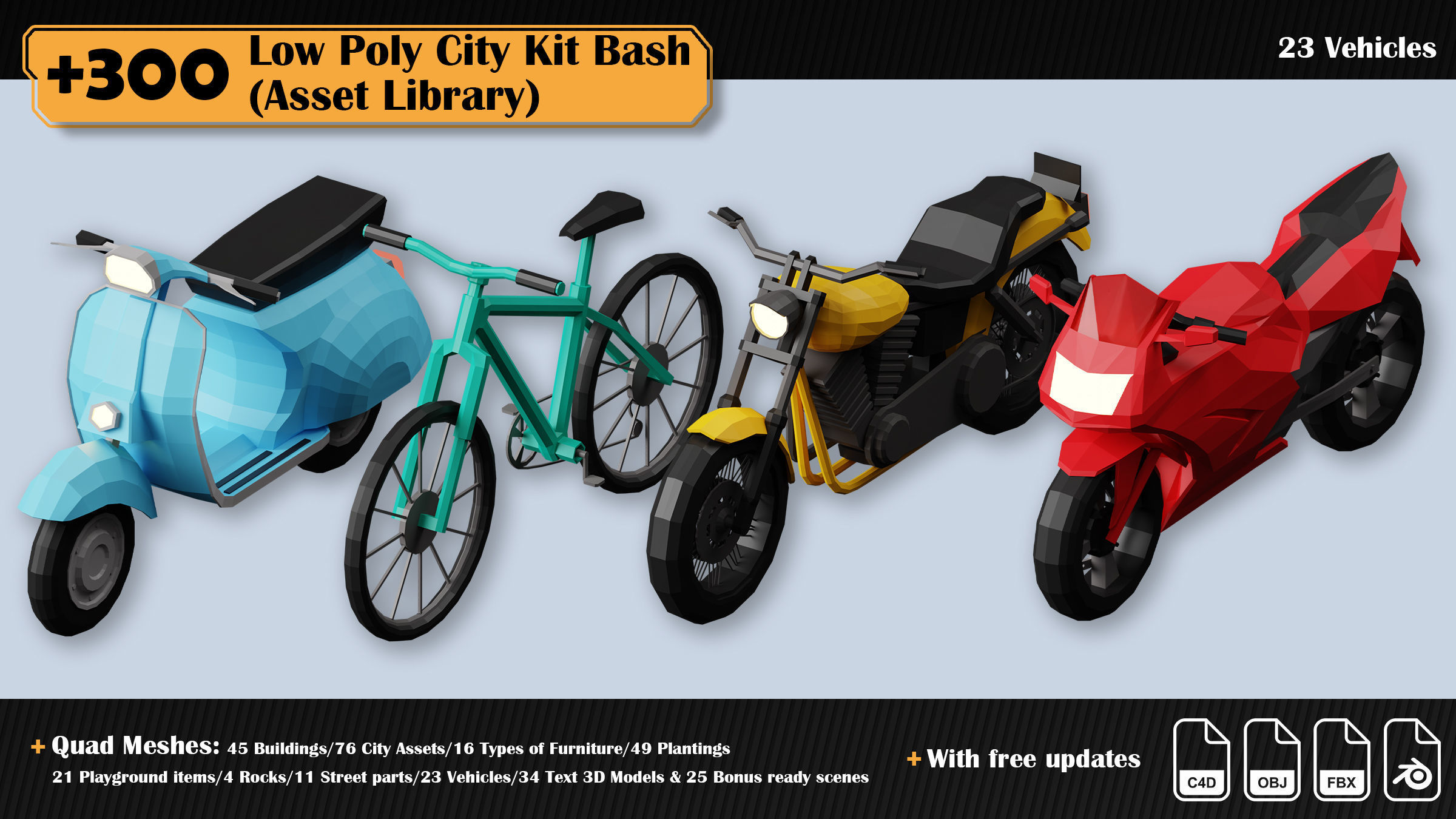 Low Poly City Asset Library 300 Objects Kitbash Low-poly 3D model_40