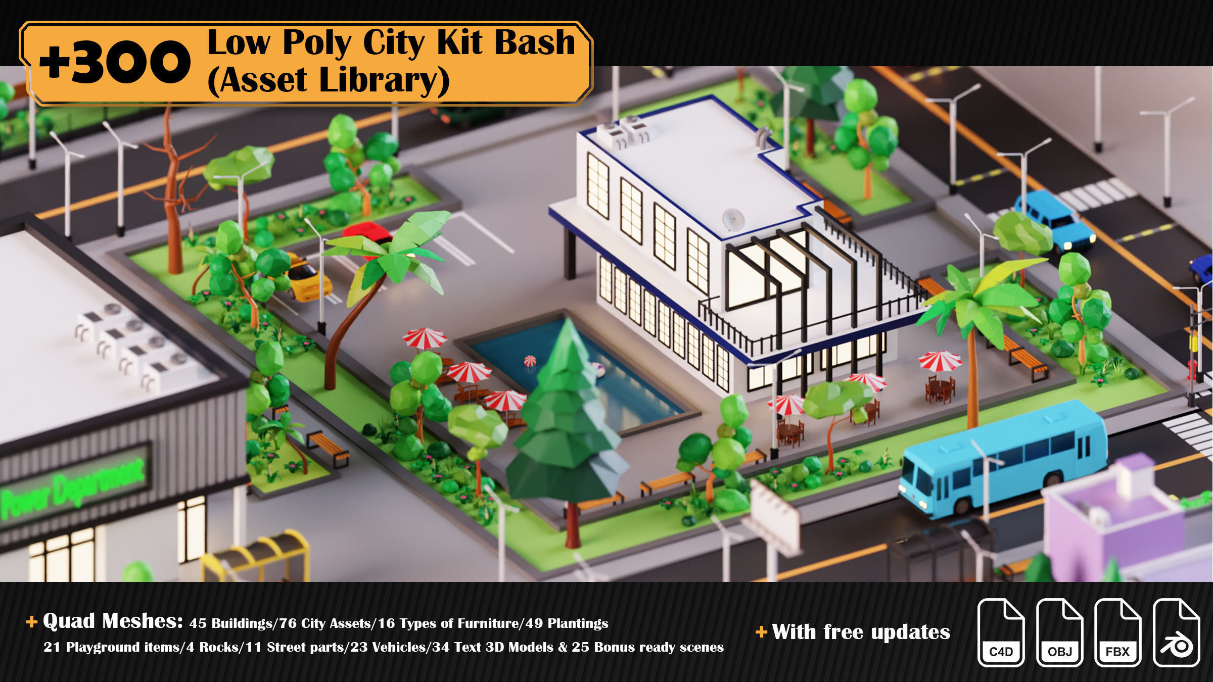 Low Poly City Asset Library 300 Objects Kitbash Low-poly 3D model_4