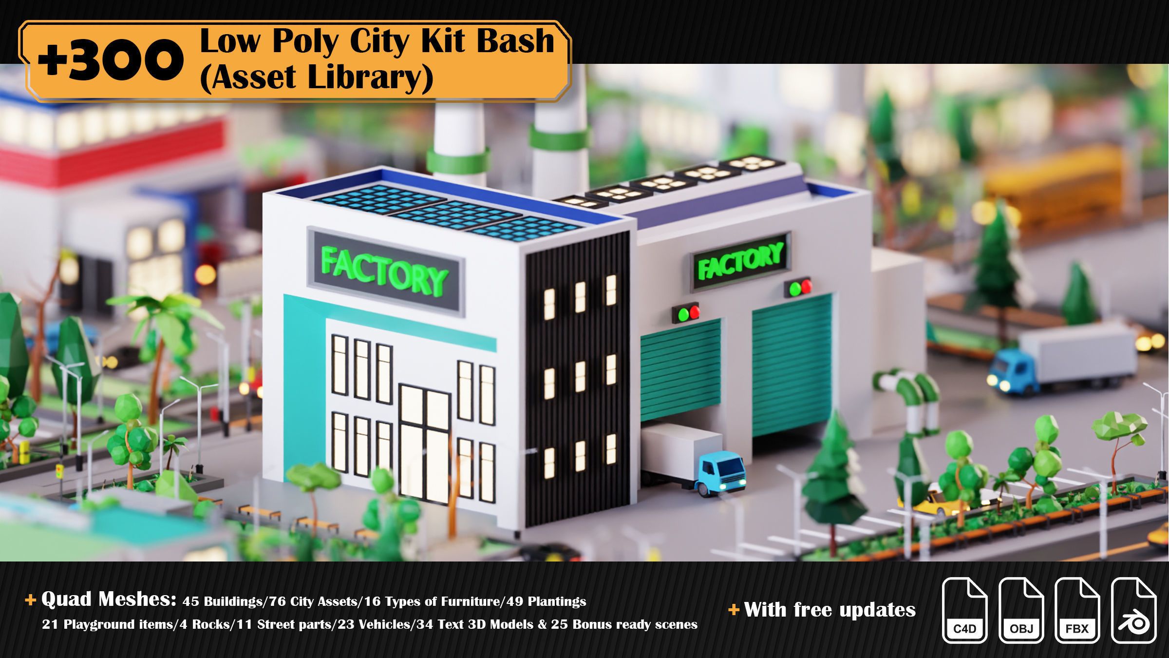 Low Poly City Asset Library 300 Objects Kitbash Low-poly 3D model_6