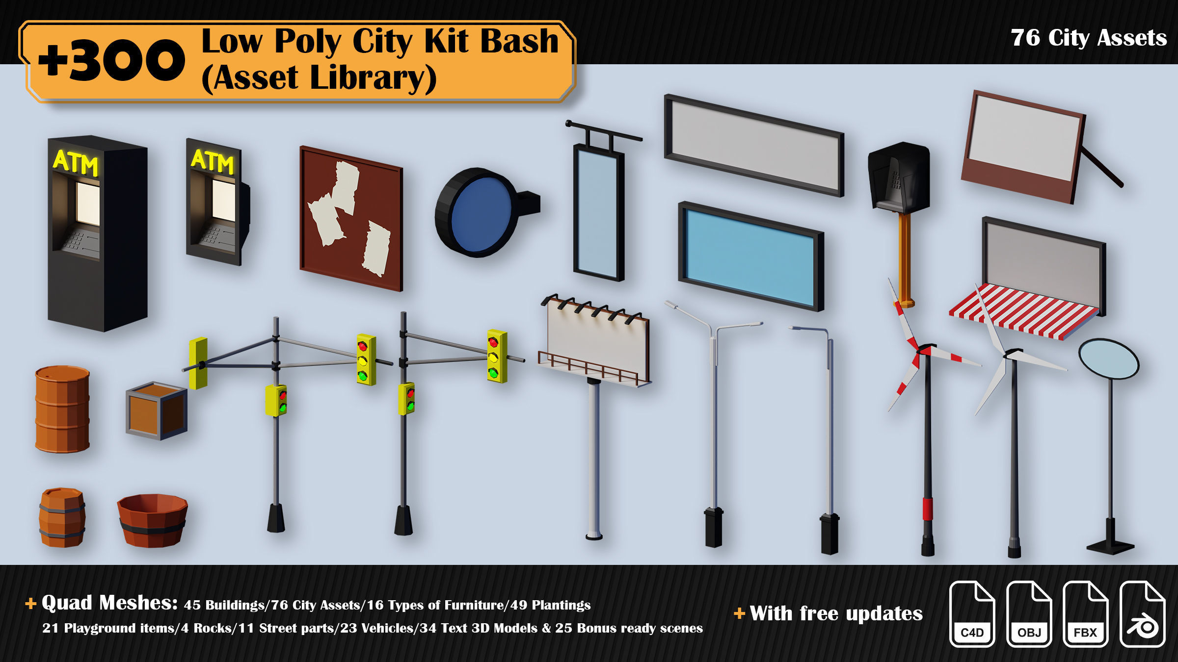 Low Poly City Asset Library 300 Objects Kitbash Low-poly 3D model_49