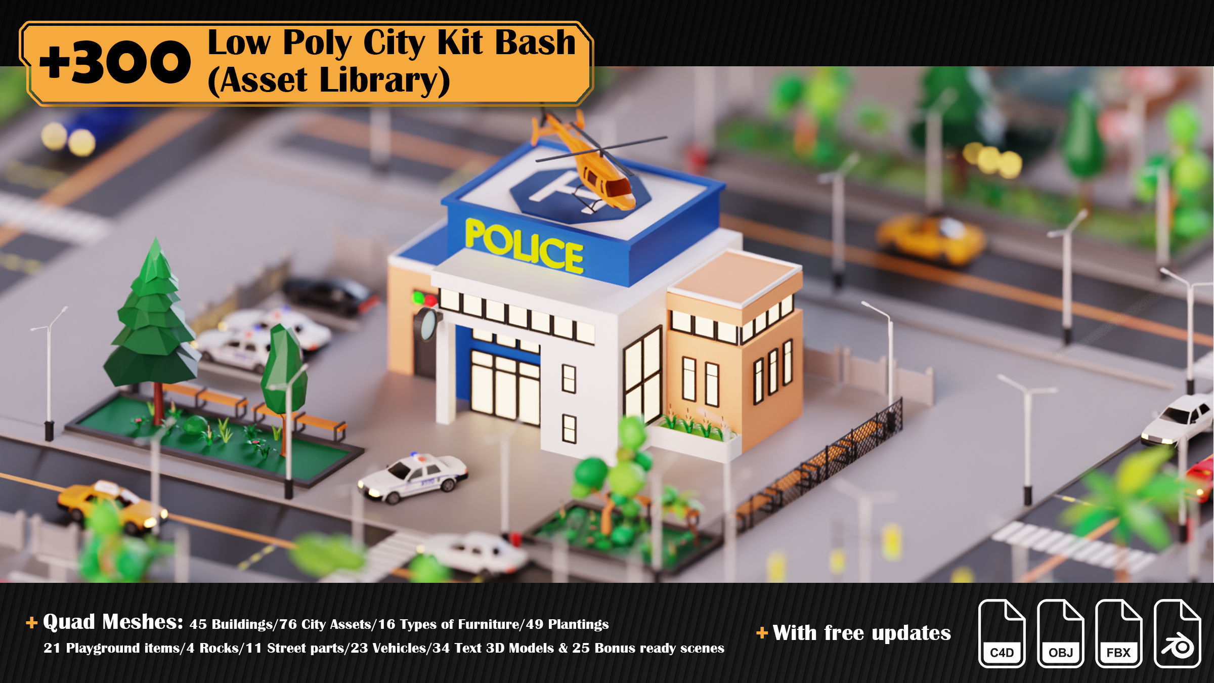 Low Poly City Asset Library 300 Objects Kitbash Low-poly 3D model_12