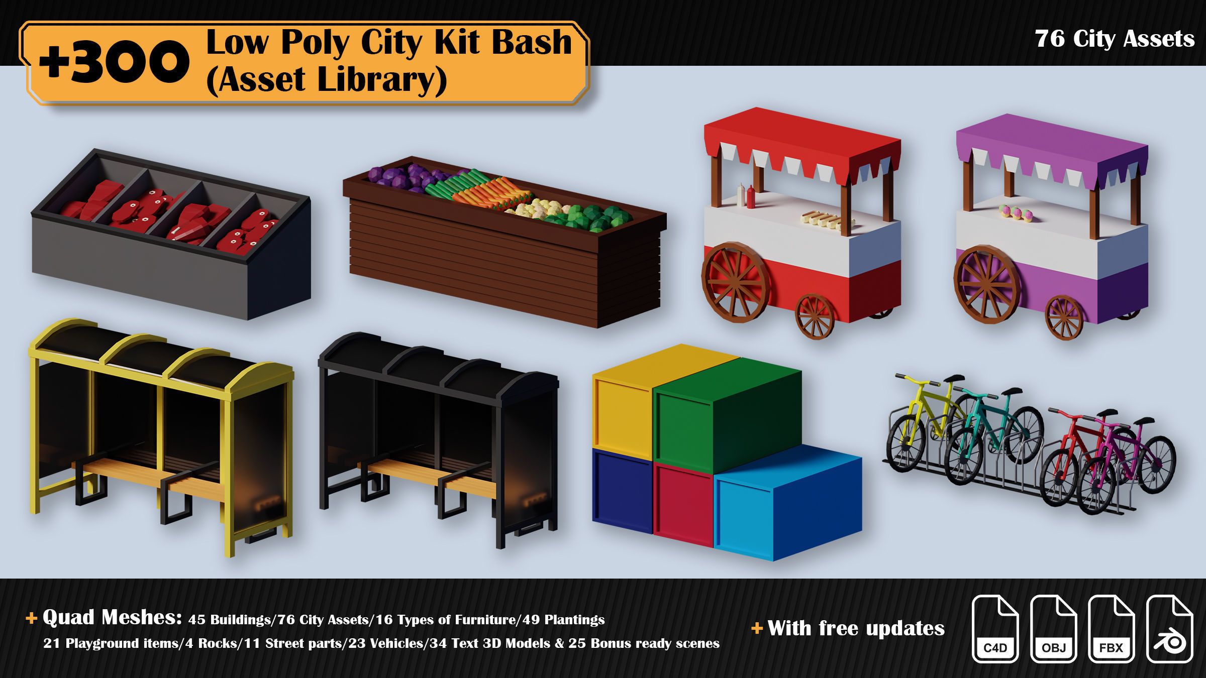 Low Poly City Asset Library 300 Objects Kitbash Low-poly 3D model_48