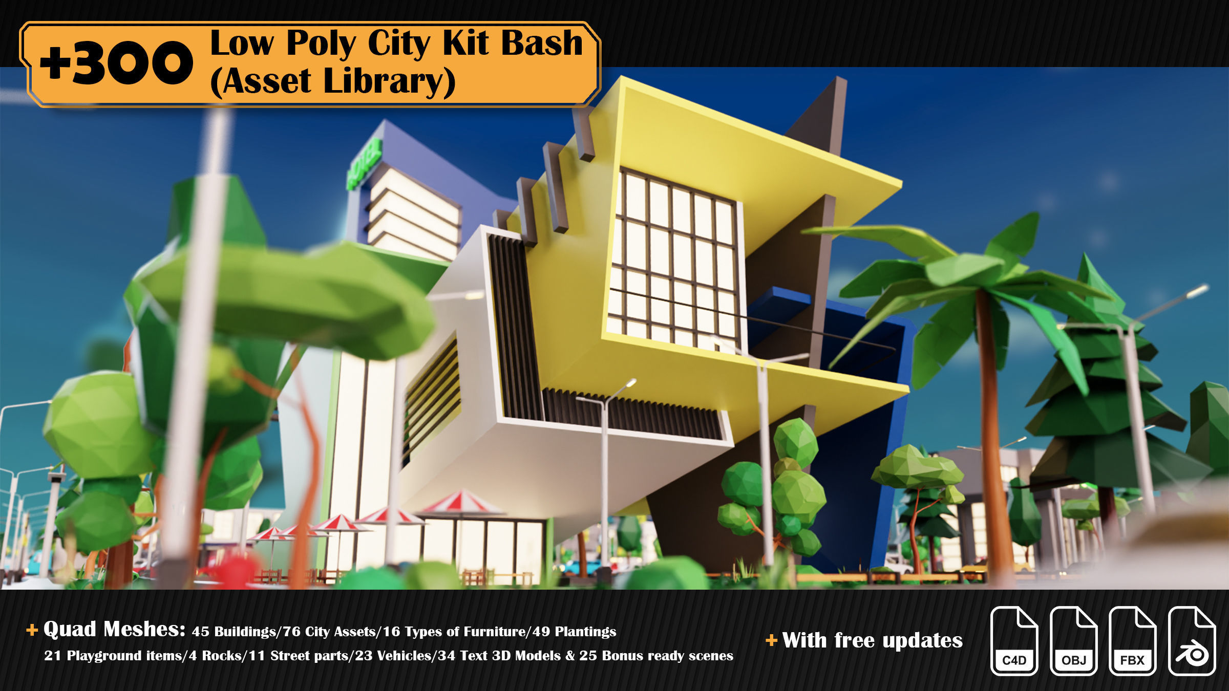 Low Poly City Asset Library 300 Objects Kitbash Low-poly 3D model_21