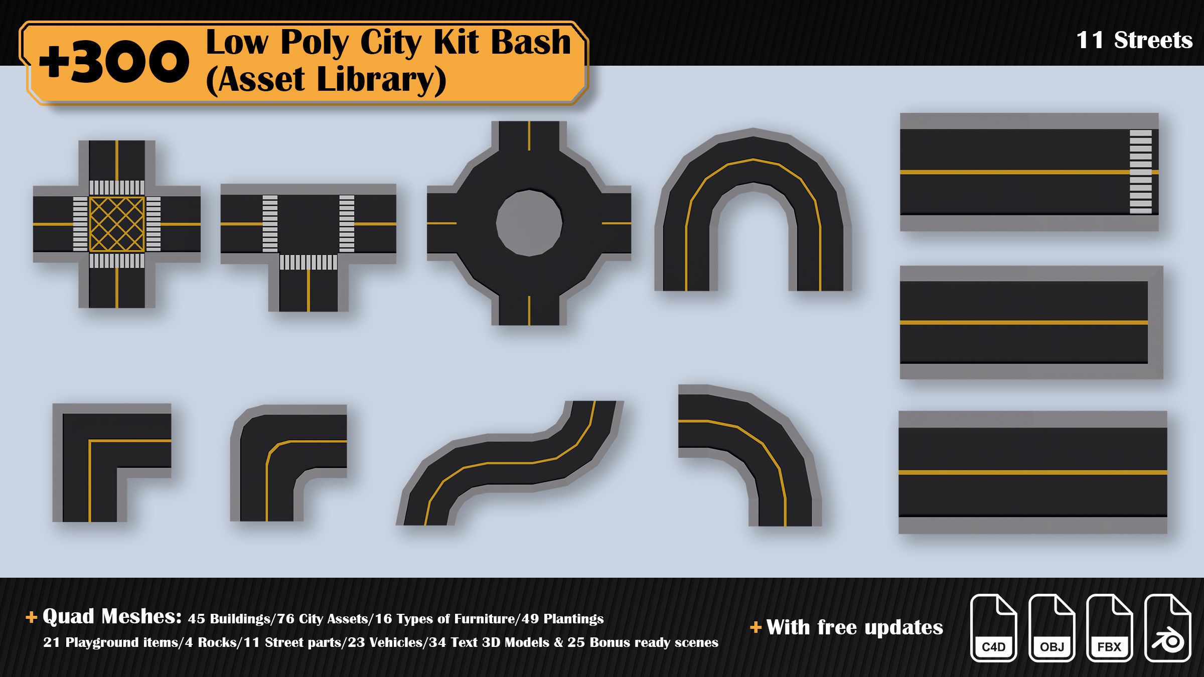 Low Poly City Asset Library 300 Objects Kitbash Low-poly 3D model_51