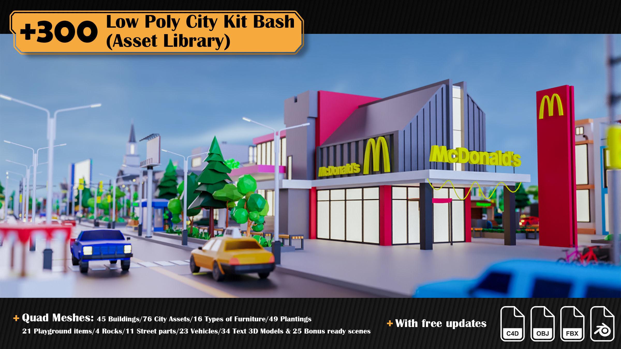 Low Poly City Asset Library 300 Objects Kitbash Low-poly 3D model_22