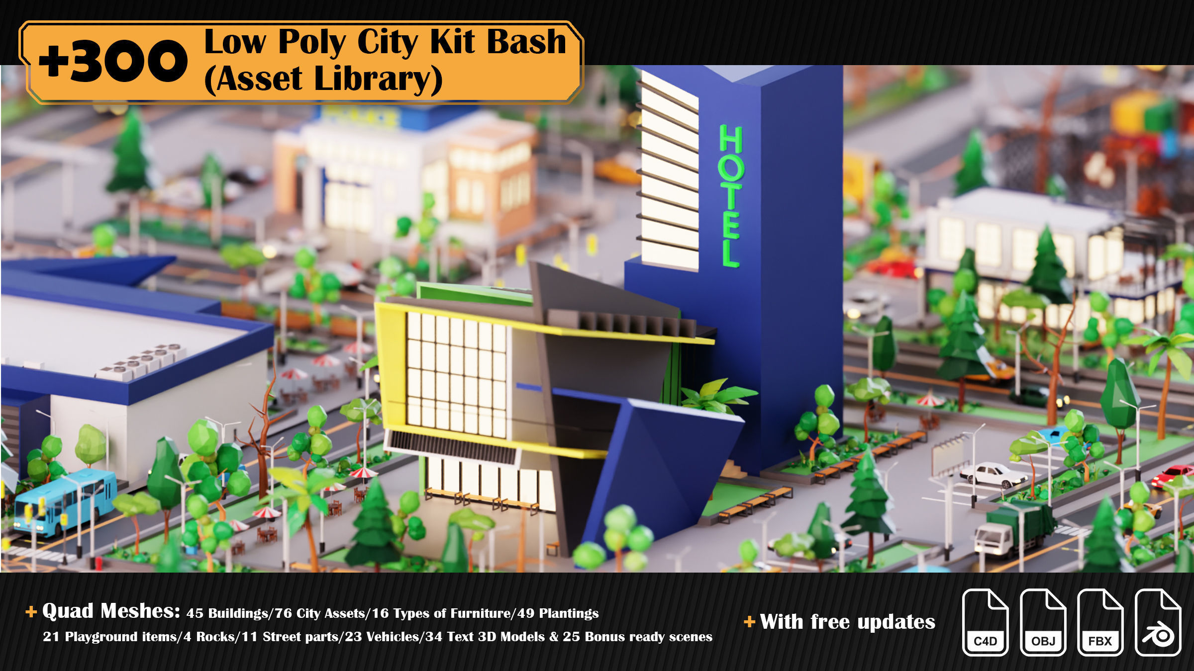 Low Poly City Asset Library 300 Objects Kitbash Low-poly 3D model_7