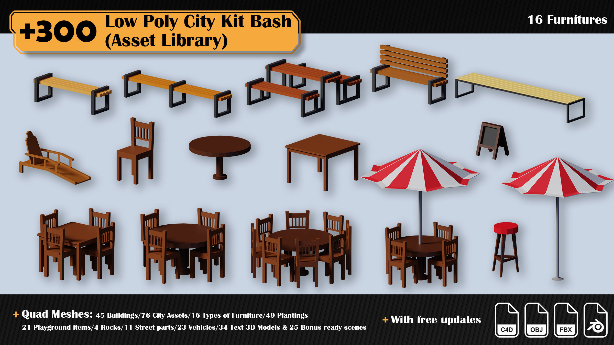 Low Poly City Asset Library 300 Objects Kitbash Low-poly 3D model_44