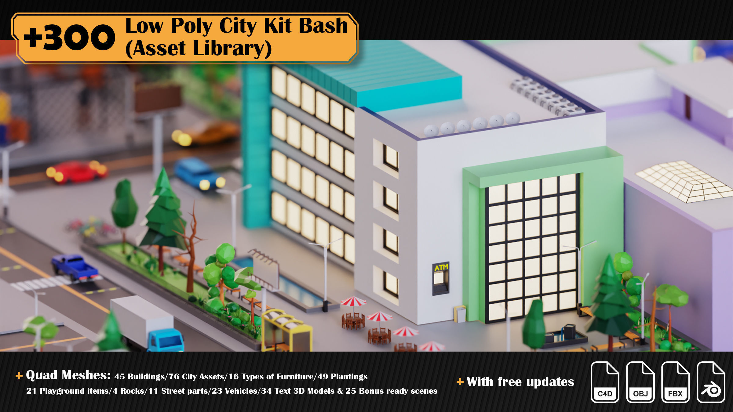Low Poly City Asset Library 300 Objects Kitbash Low-poly 3D model_17