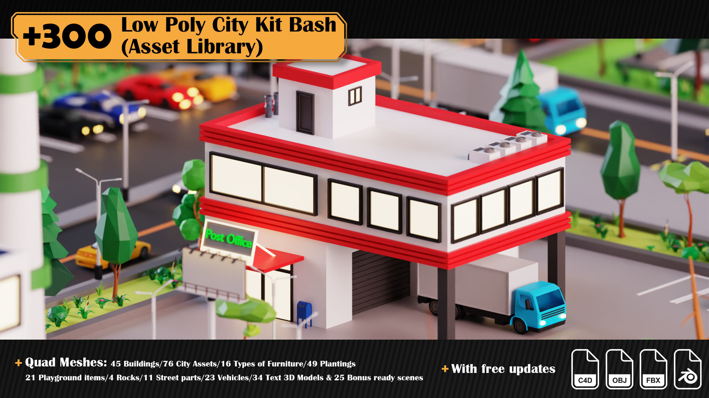 Low Poly City Asset Library 300 Objects Kitbash Low-poly 3D model_19
