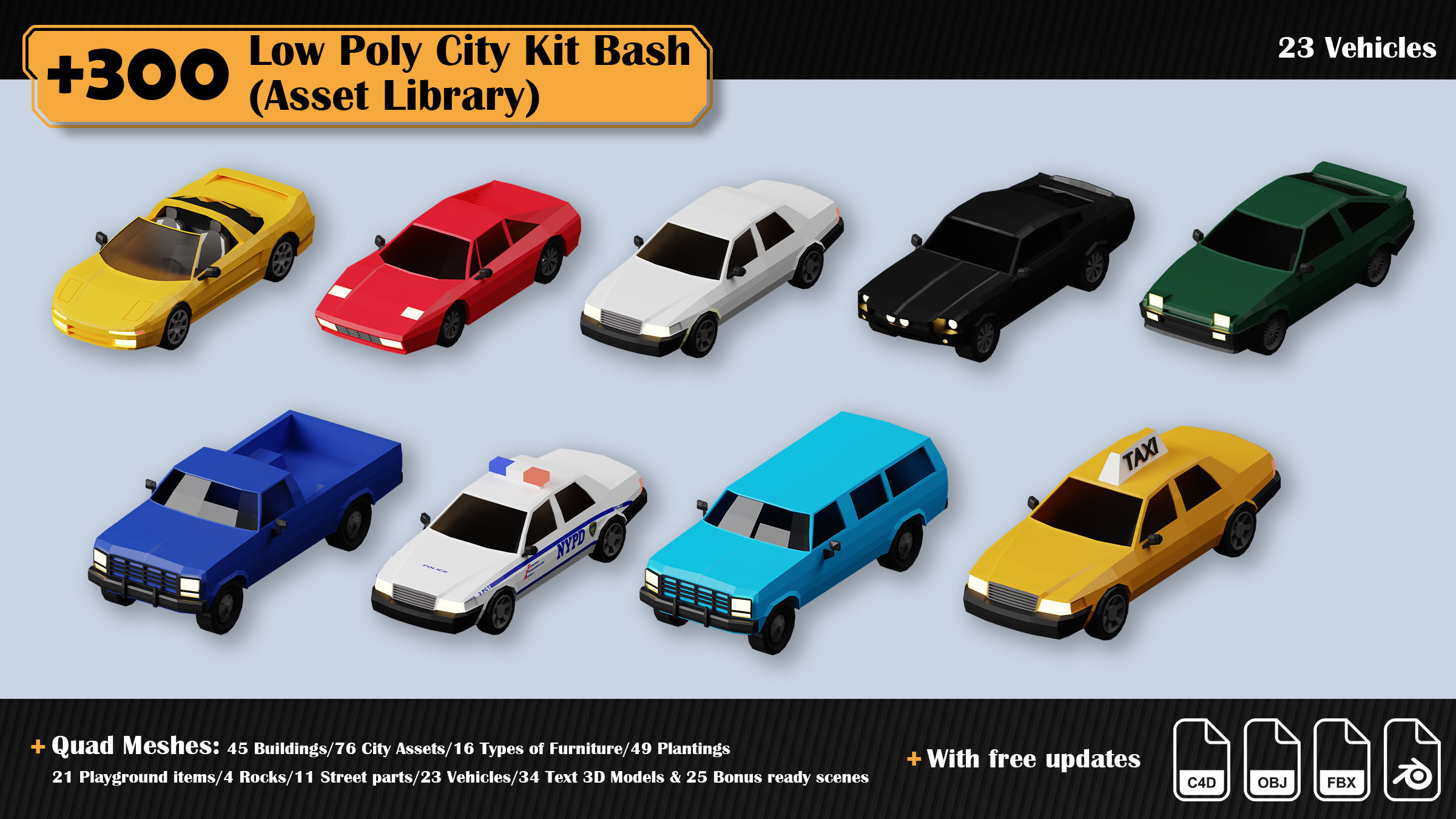 Low Poly City Asset Library 300 Objects Kitbash Low-poly 3D model_38