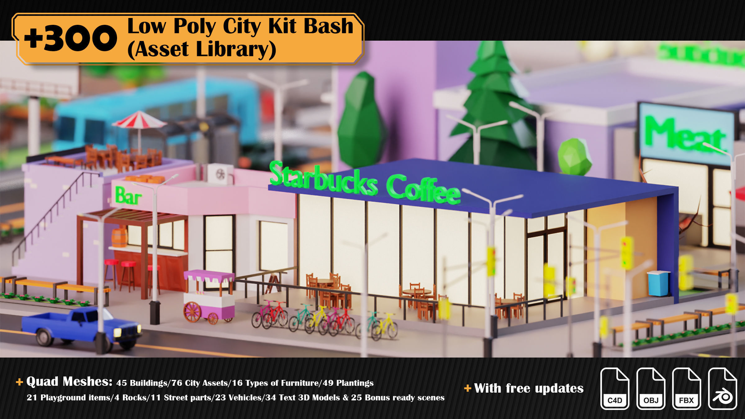 Low Poly City Asset Library 300 Objects Kitbash Low-poly 3D model_18