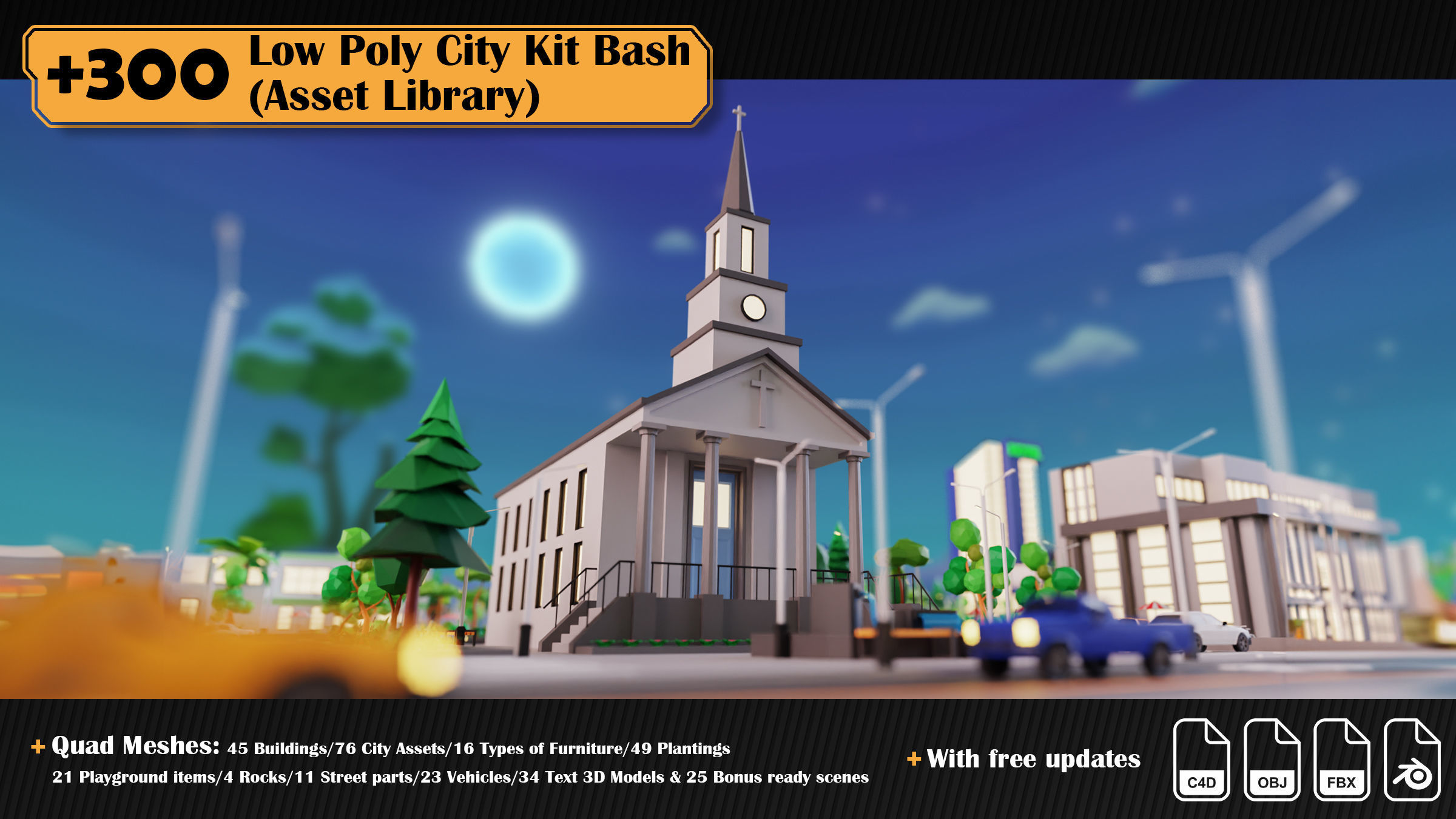 Low Poly City Asset Library 300 Objects Kitbash Low-poly 3D model_20