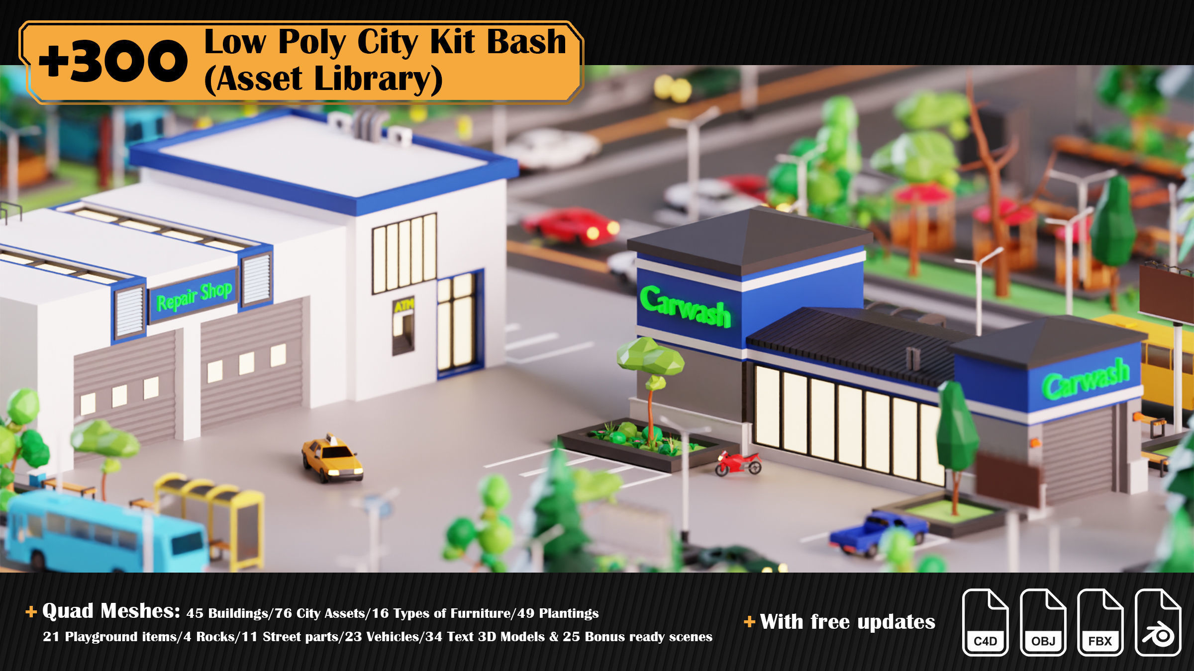 Low Poly City Asset Library 300 Objects Kitbash Low-poly 3D model_11