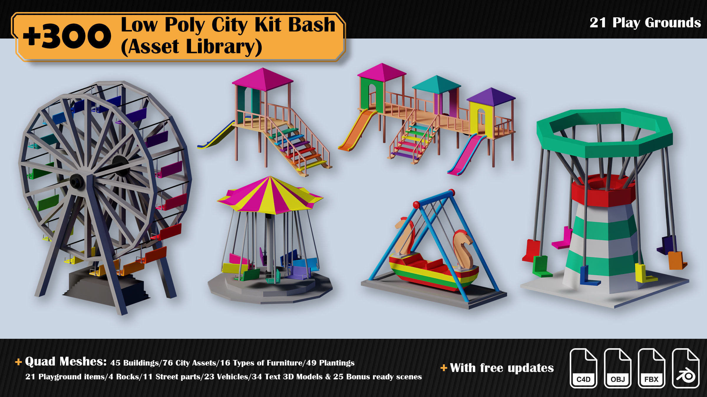 Low Poly City Asset Library 300 Objects Kitbash Low-poly 3D model_42
