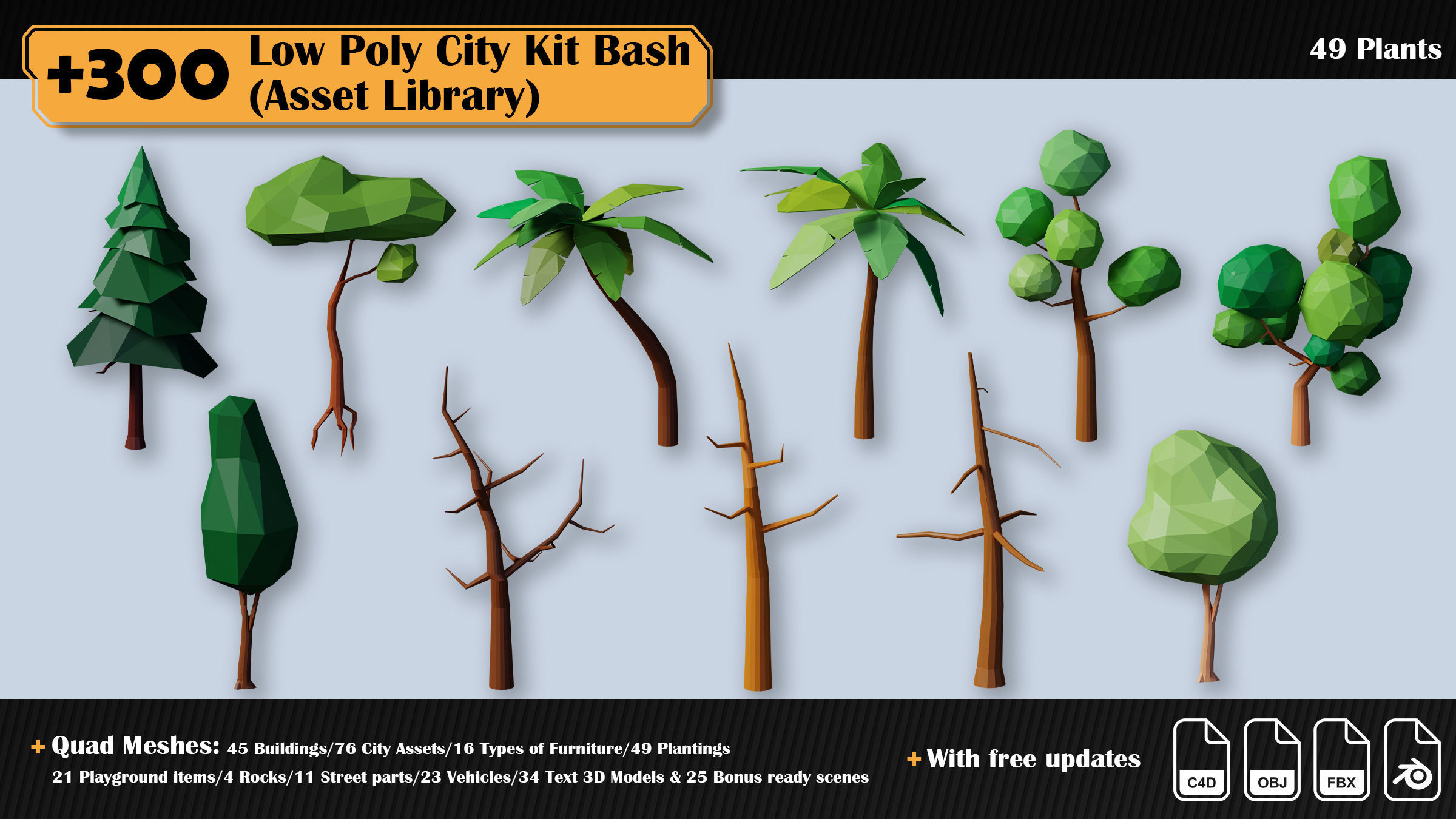 Low Poly City Asset Library 300 Objects Kitbash Low-poly 3D model_45