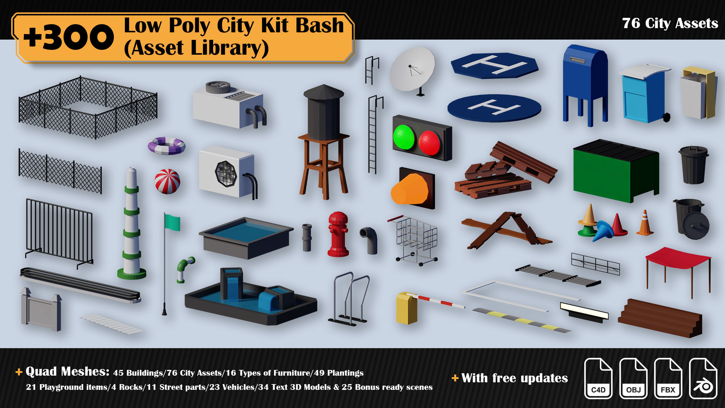 Low Poly City Asset Library 300 Objects Kitbash Low-poly 3D model_50