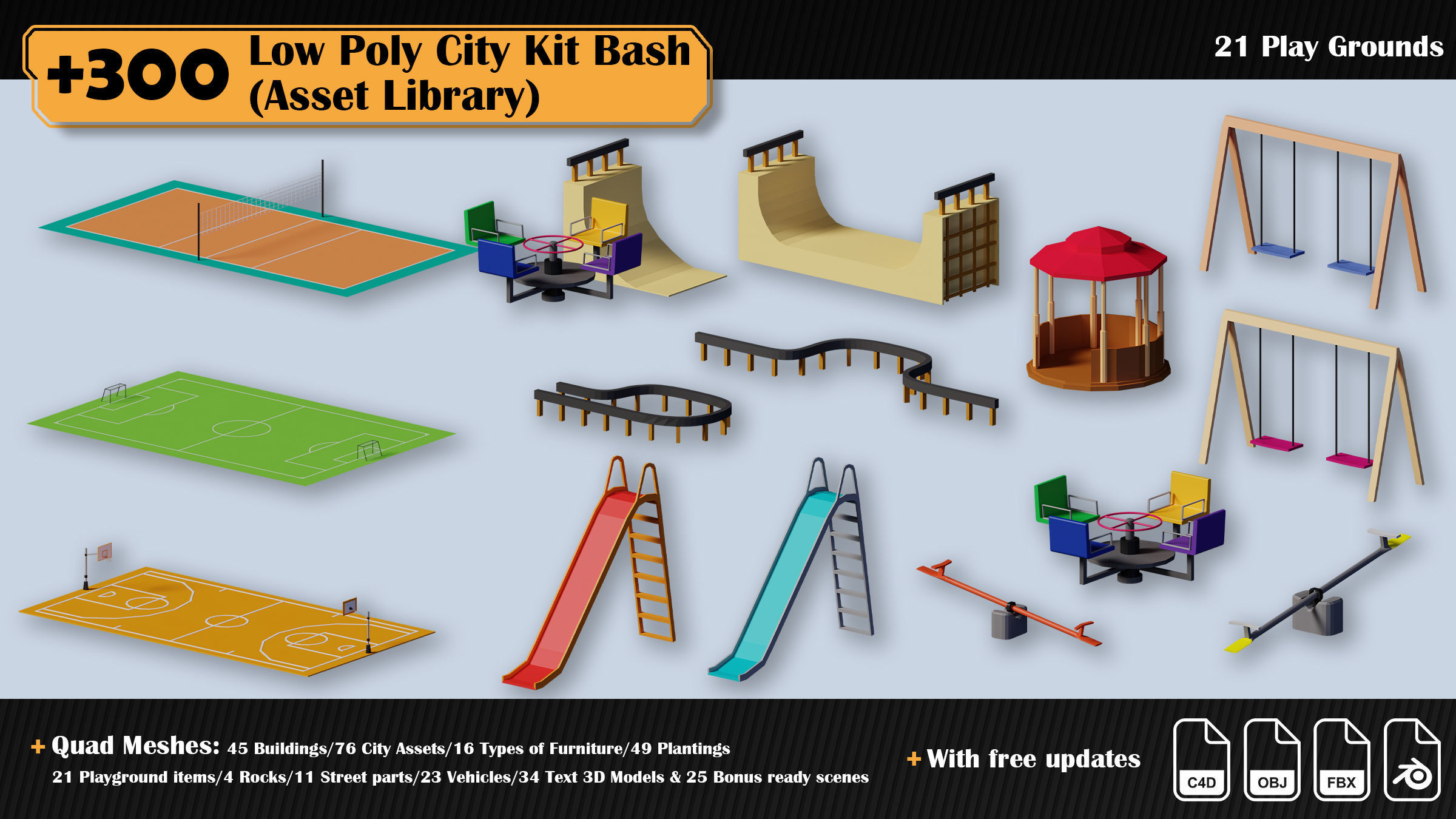 Low Poly City Asset Library 300 Objects Kitbash Low-poly 3D model_43