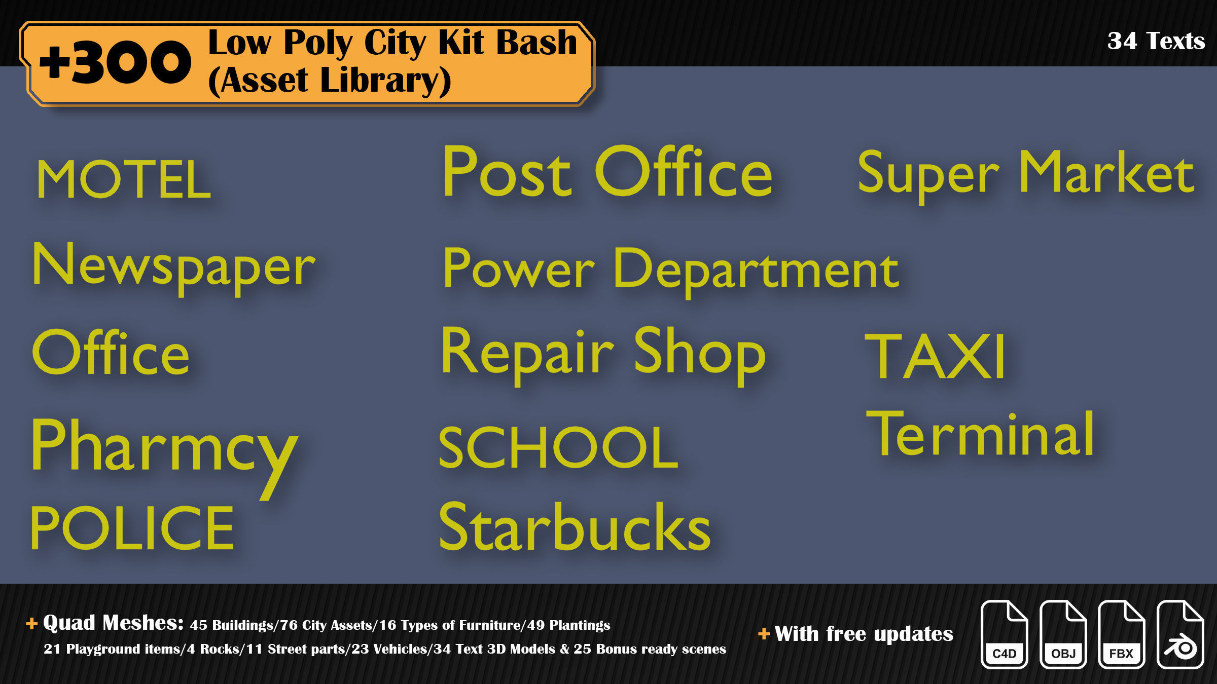 Low Poly City Asset Library 300 Objects Kitbash Low-poly 3D model_54
