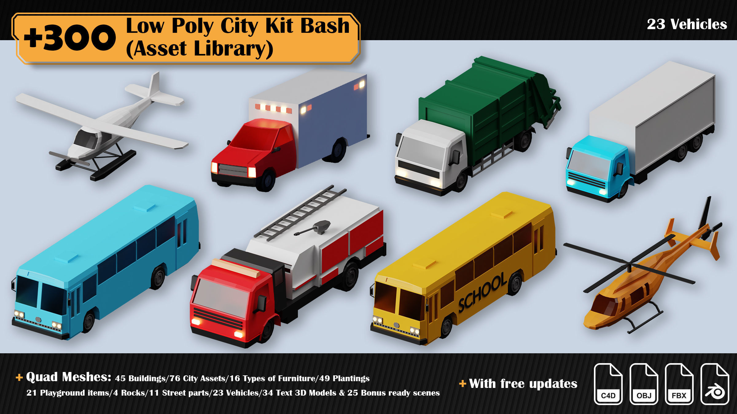 Low Poly City Asset Library 300 Objects Kitbash Low-poly 3D model_39