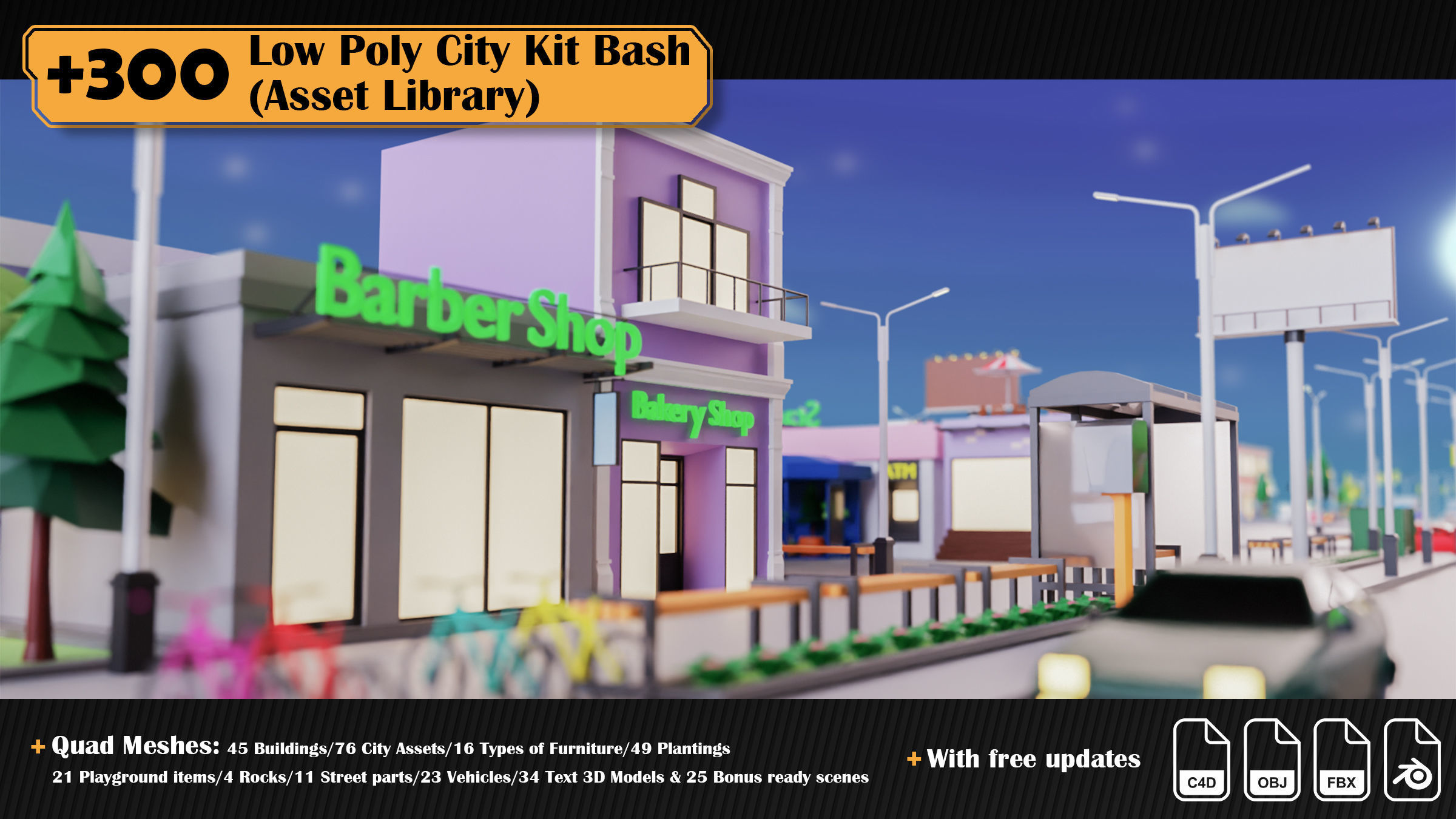 Low Poly City Asset Library 300 Objects Kitbash Low-poly 3D model_23