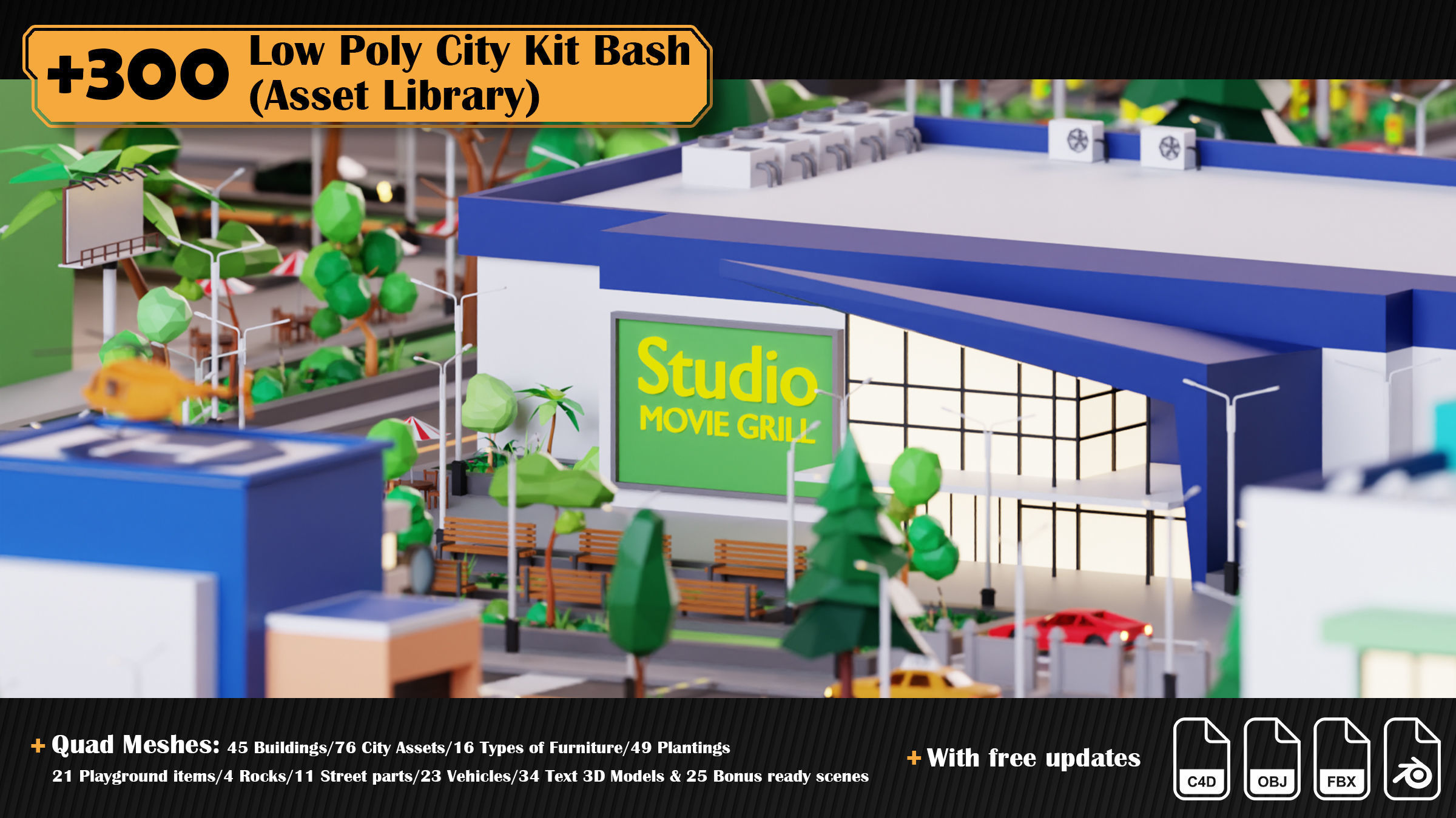 Low Poly City Asset Library 300 Objects Kitbash Low-poly 3D model_8