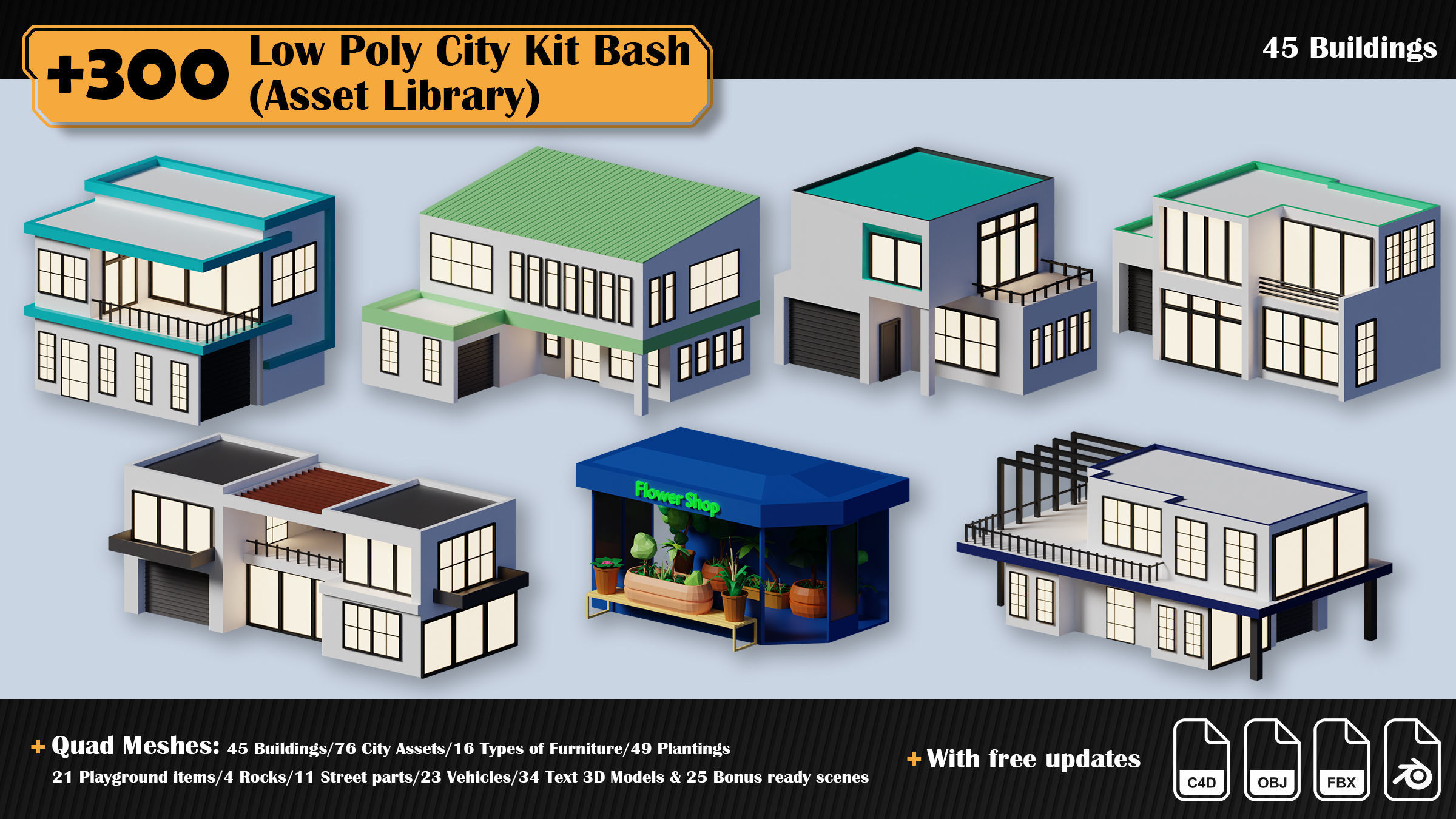Low Poly City Asset Library 300 Objects Kitbash Low-poly 3D model_34