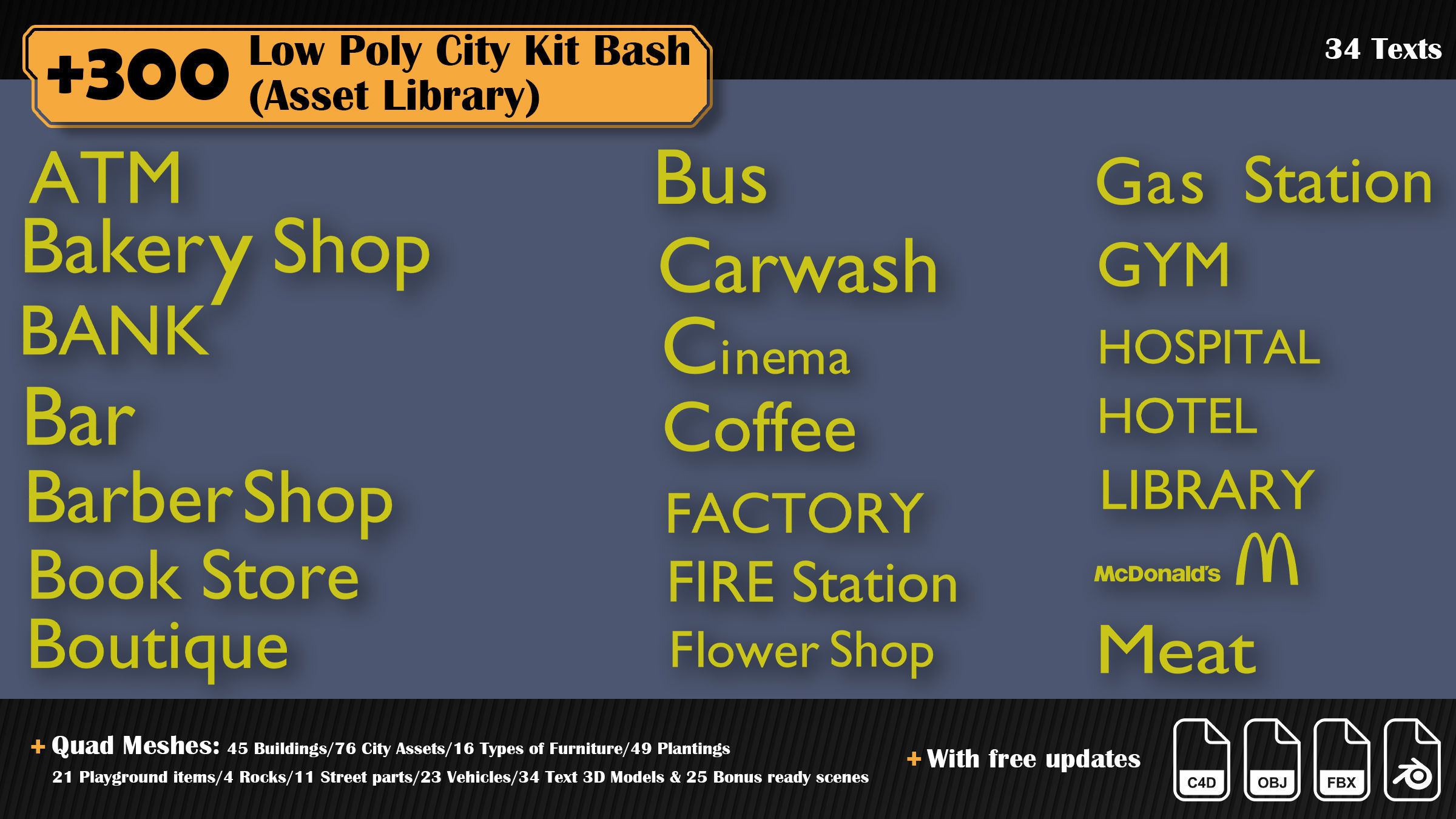 Low Poly City Asset Library 300 Objects Kitbash Low-poly 3D model_55