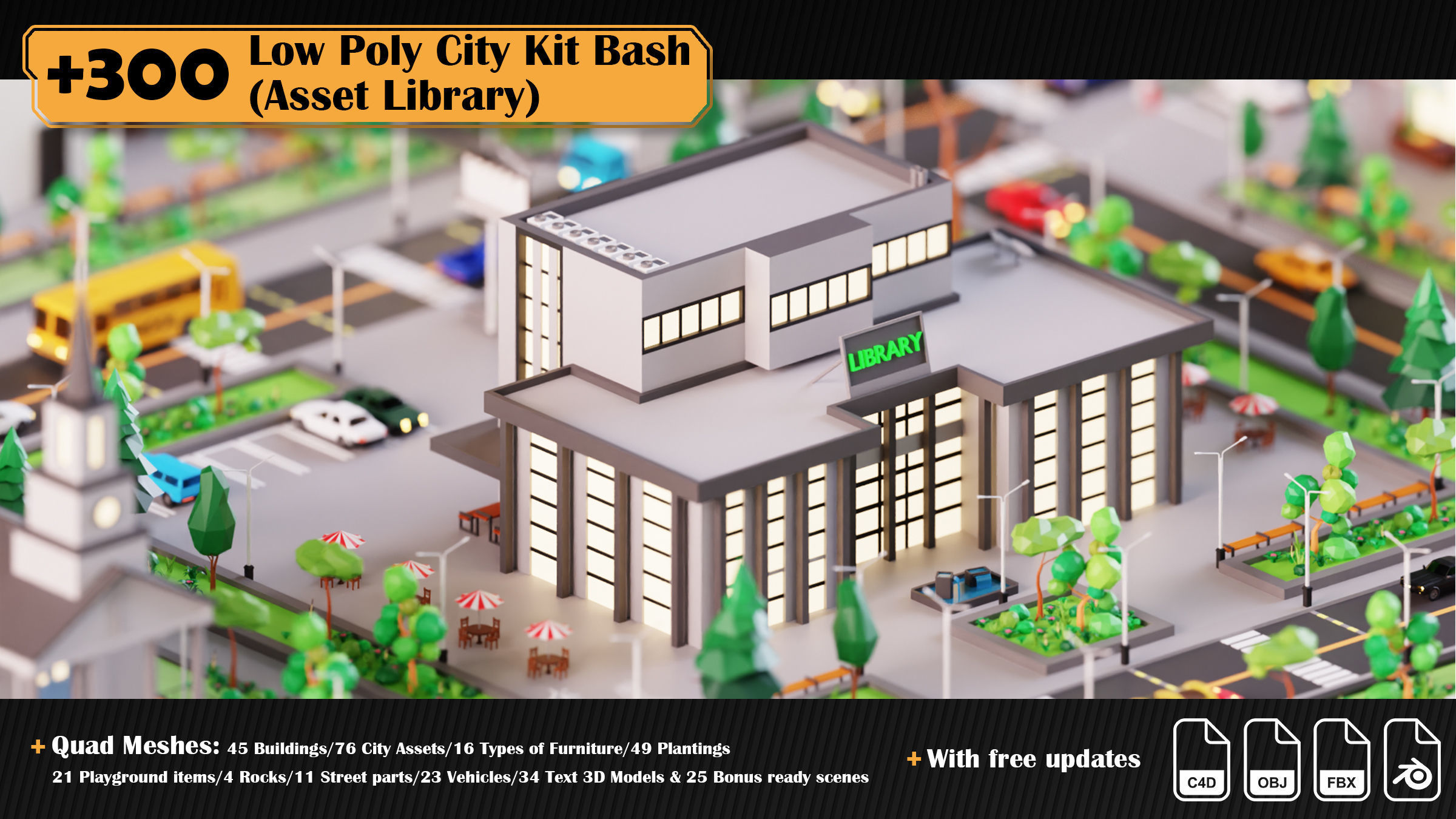 Low Poly City Asset Library 300 Objects Kitbash Low-poly 3D model_13
