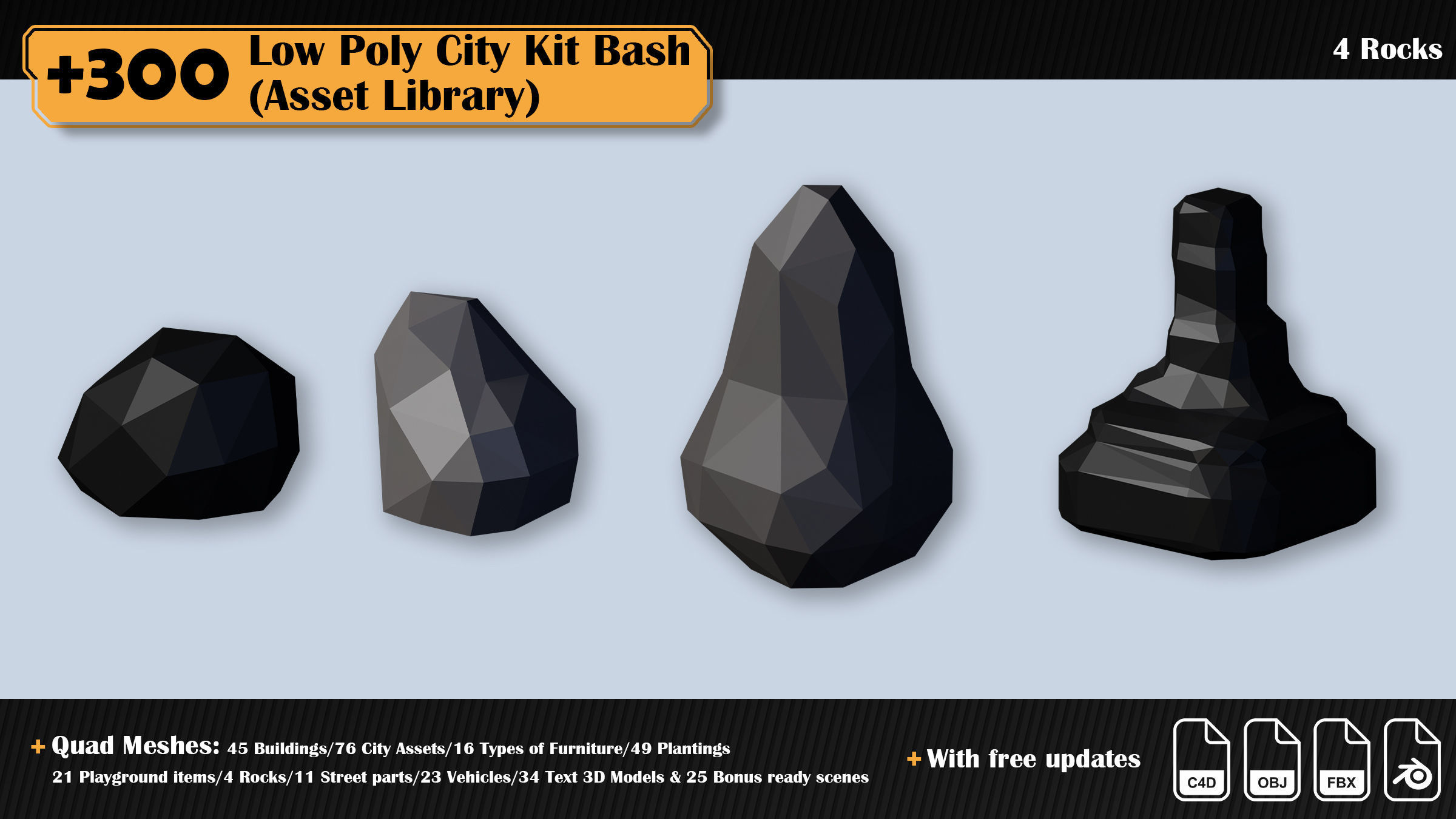 Low Poly City Asset Library 300 Objects Kitbash Low-poly 3D model_52