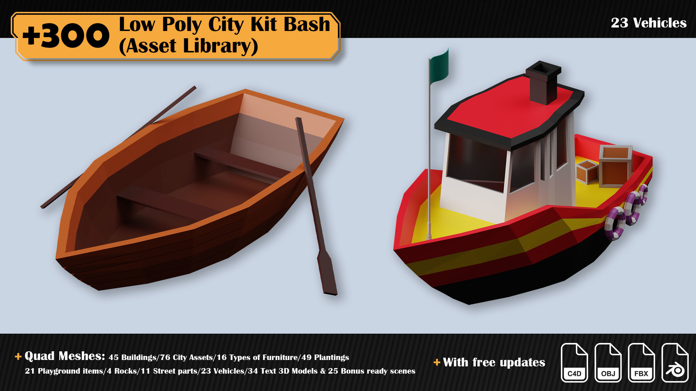 Low Poly City Asset Library 300 Objects Kitbash Low-poly 3D model_41