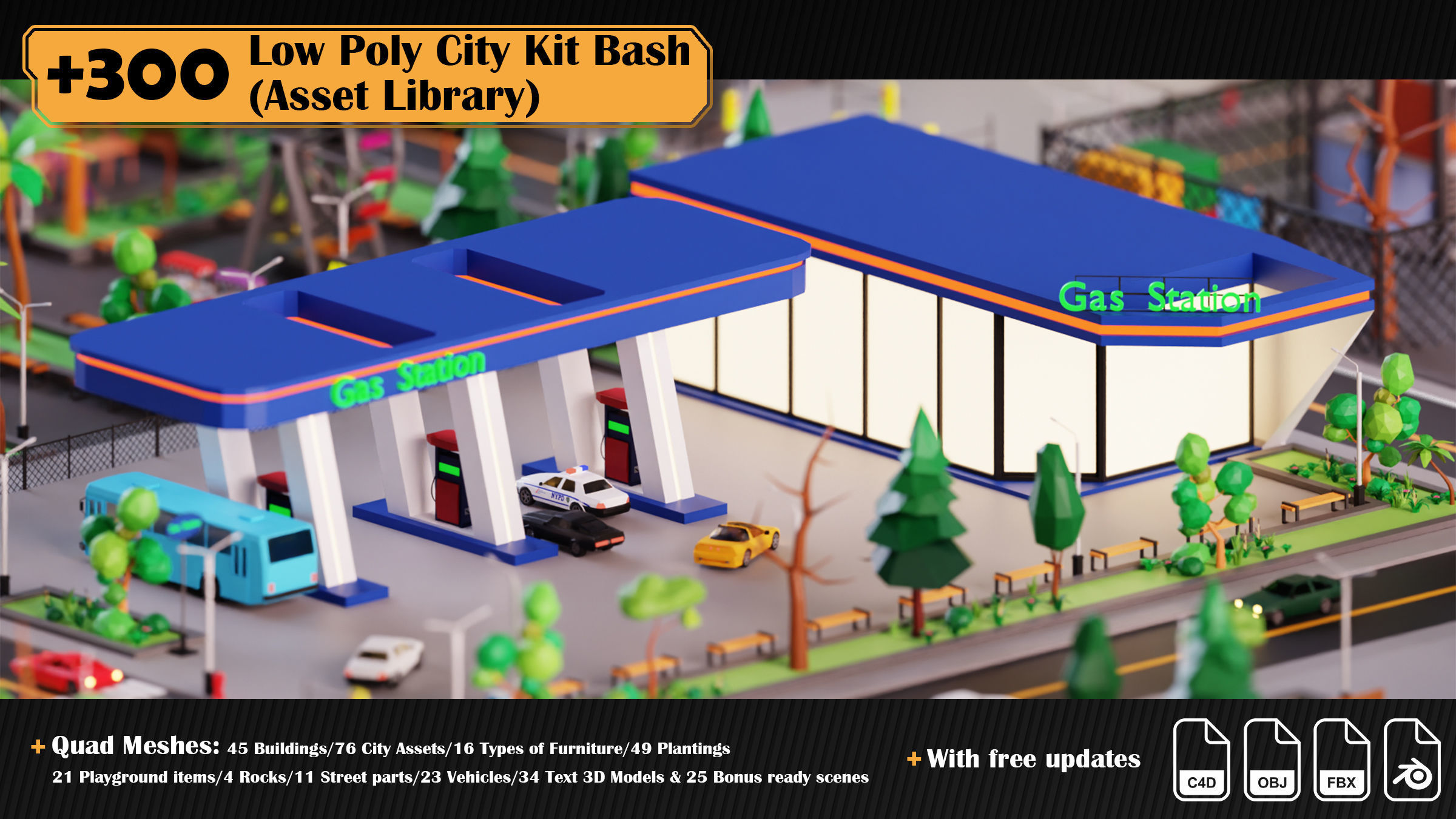 Low Poly City Asset Library 300 Objects Kitbash Low-poly 3D model_10
