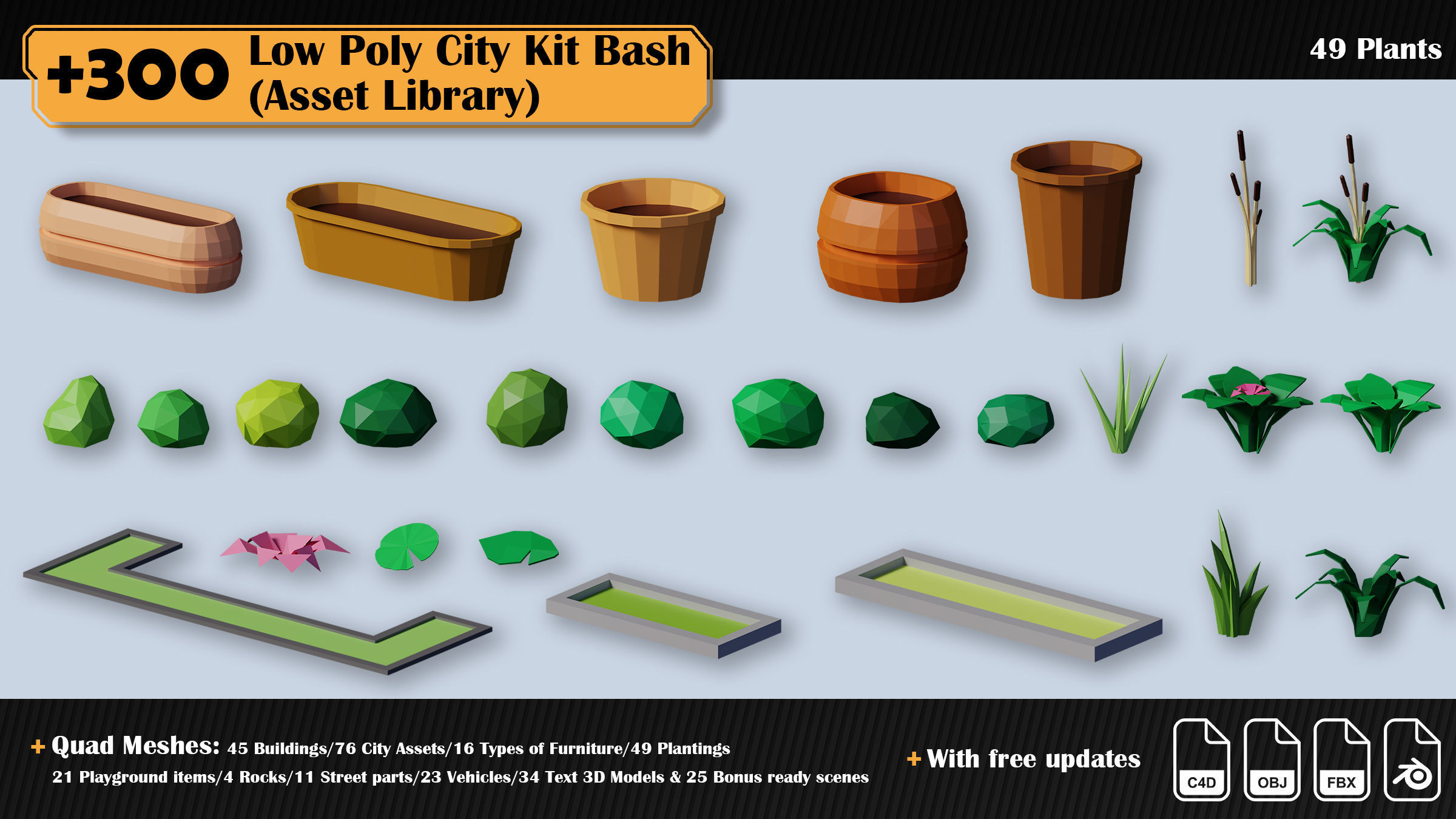 Low Poly City Asset Library 300 Objects Kitbash Low-poly 3D model_47
