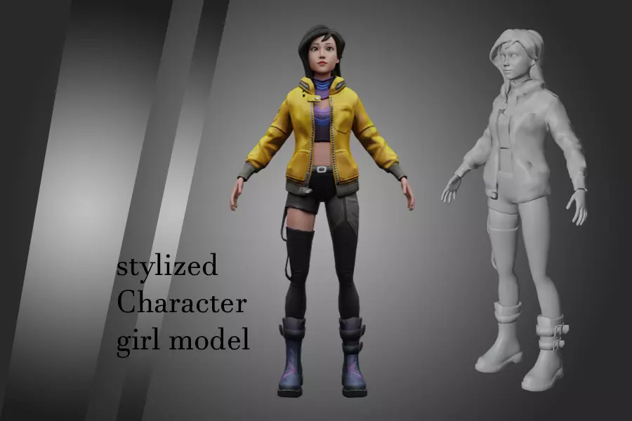 girl smart character Low-poly 3D model_0