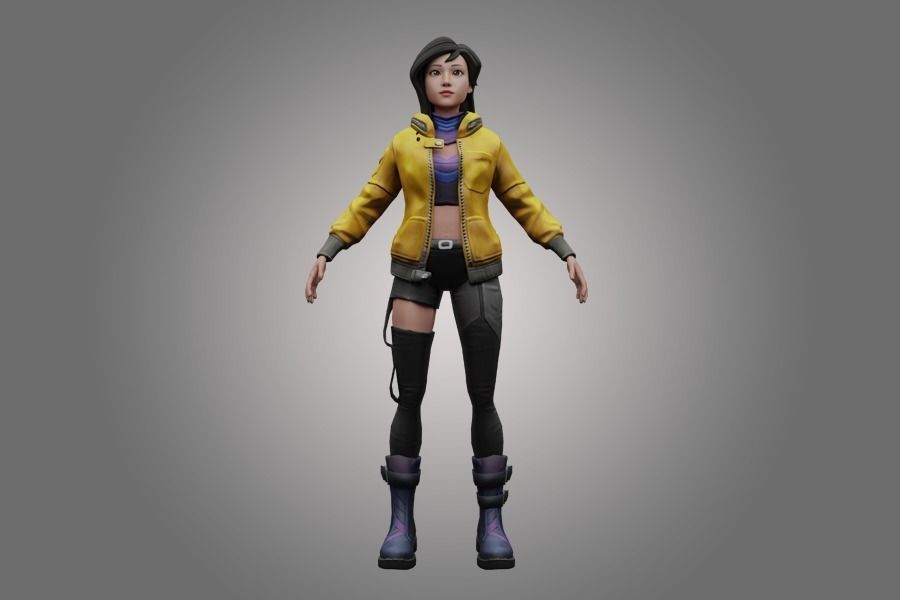 girl smart character Low-poly 3D model_1