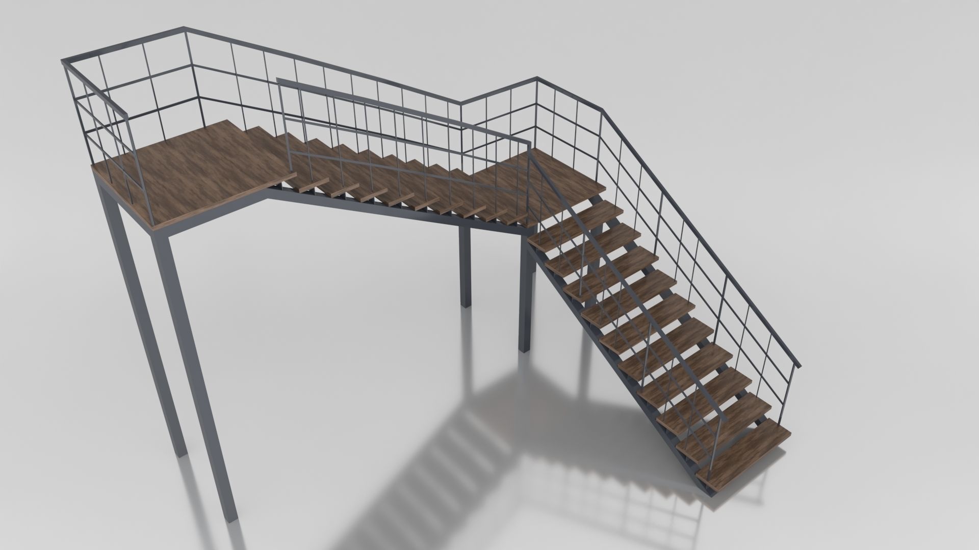 Metal L Stair Low-poly 3D model_6
