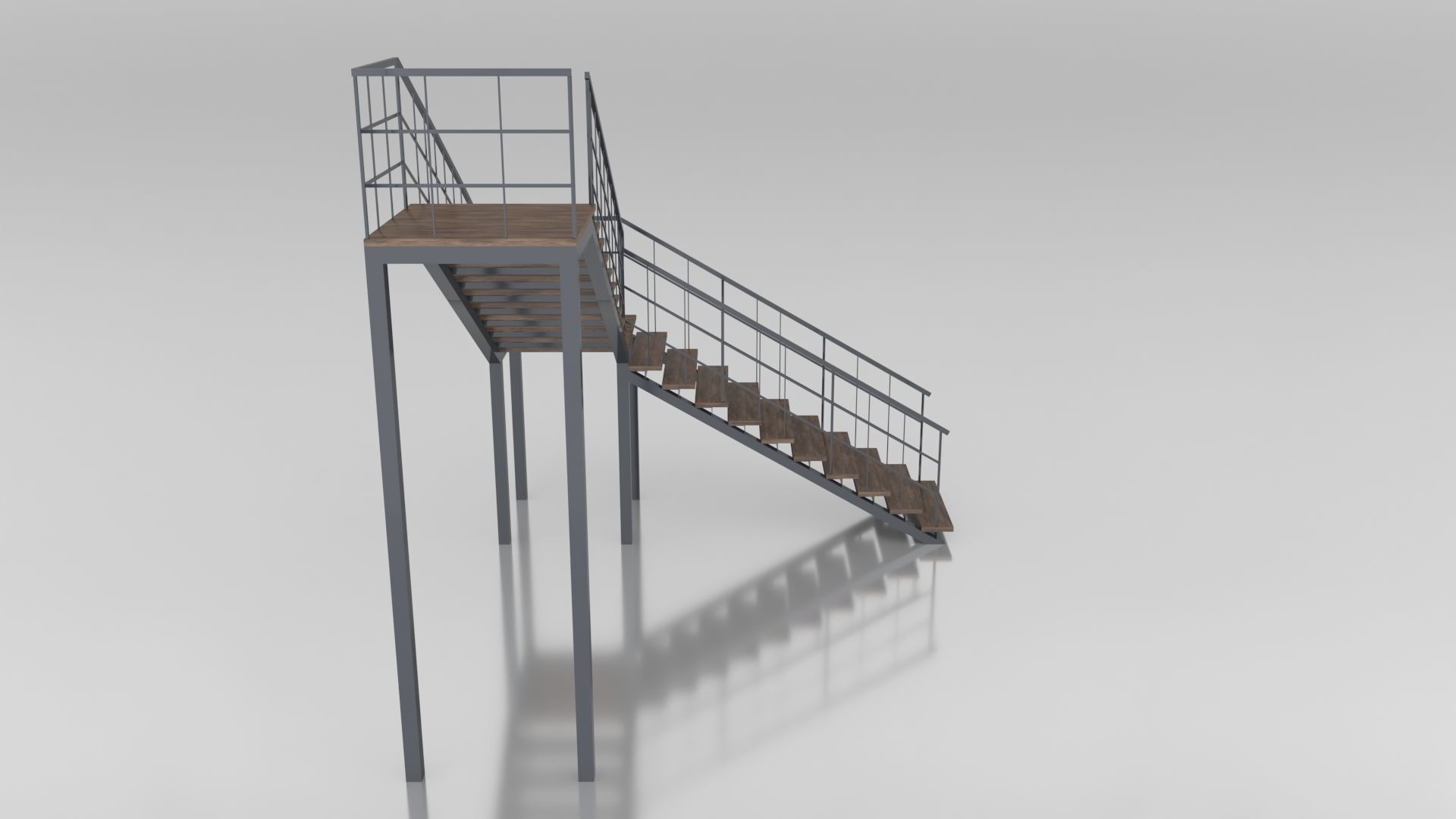 Metal L Stair Low-poly 3D model_1