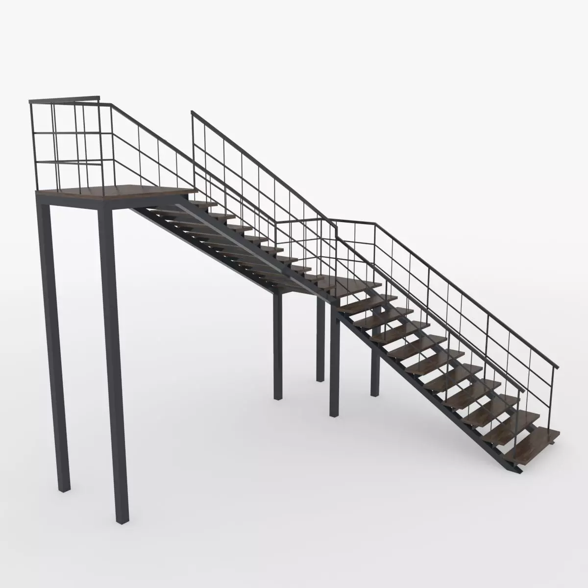 Metal L Stair Low-poly 3D model_0