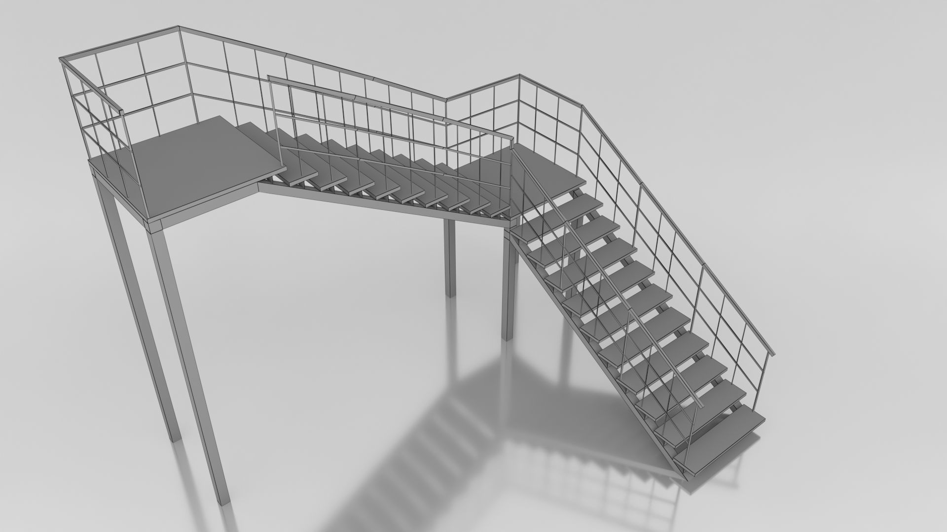 Metal L Stair Low-poly 3D model_7