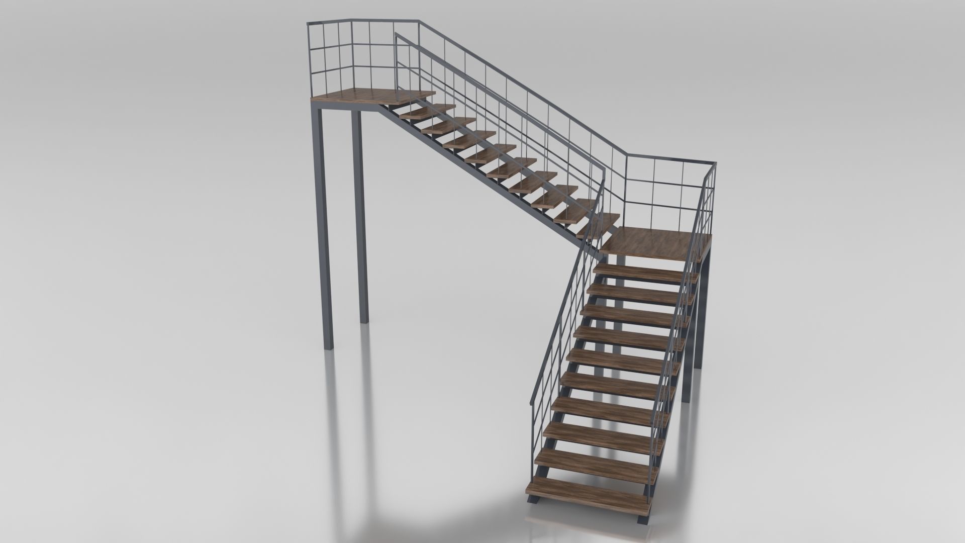 Metal L Stair Low-poly 3D model_2