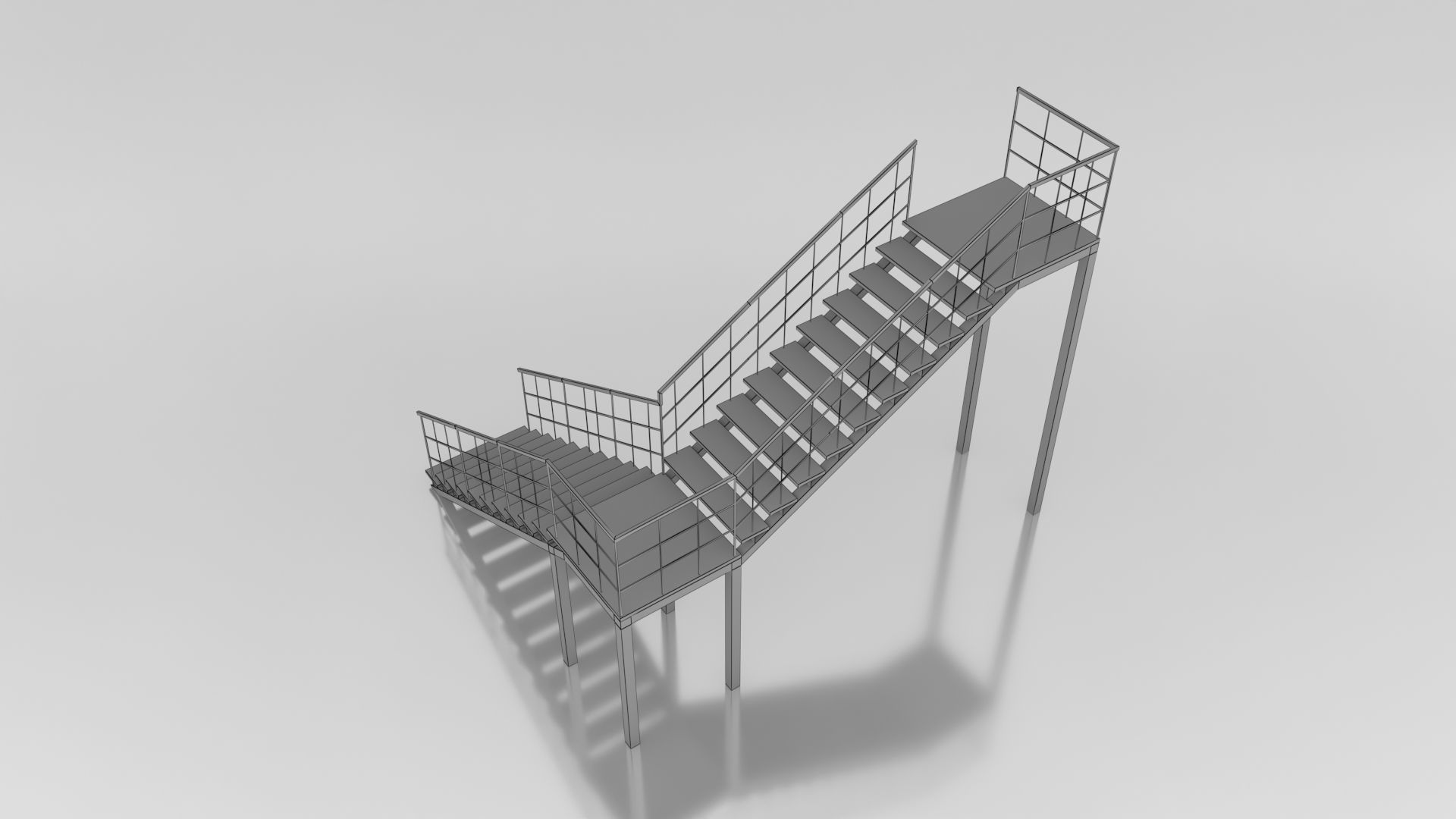 Metal L Stair Low-poly 3D model_5