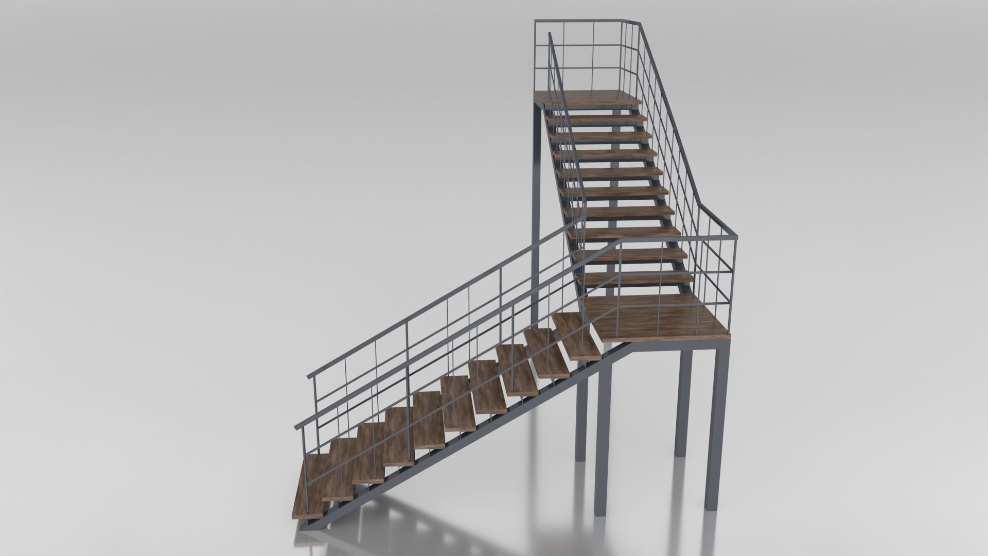 Metal L Stair Low-poly 3D model_3