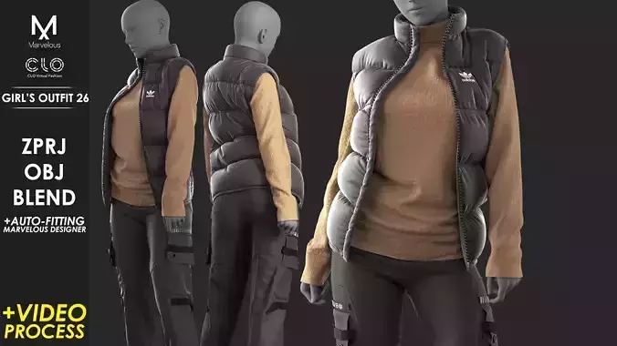 Girls Outfit 26 - Marvelous Designer with Video Process 3D model
