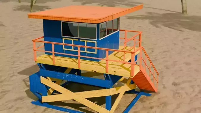 American Beach Lifeguard Tower Low-poly 3D model