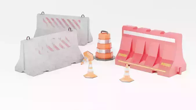 Lowpoly Road traffic cone and orange cone