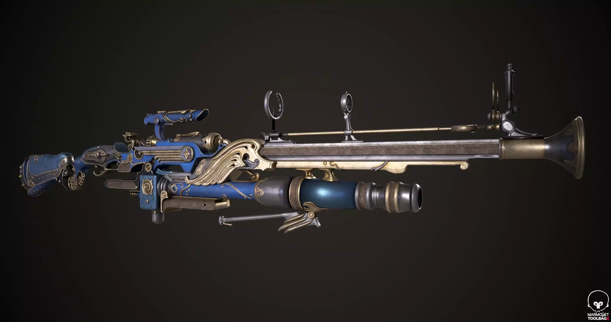 Steampunk Gun Low-poly 3D model_0