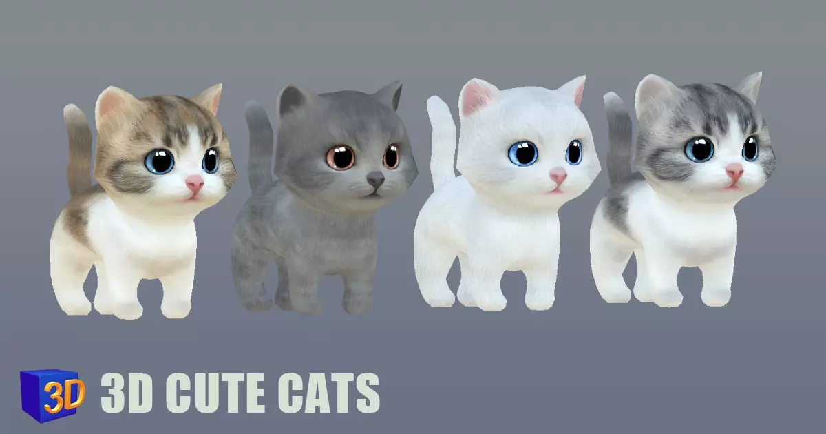3D Cute Cats Animate Low-poly 3D model_0