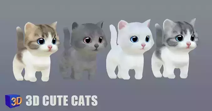 3D Cute Cats Animate Low-poly 3D model