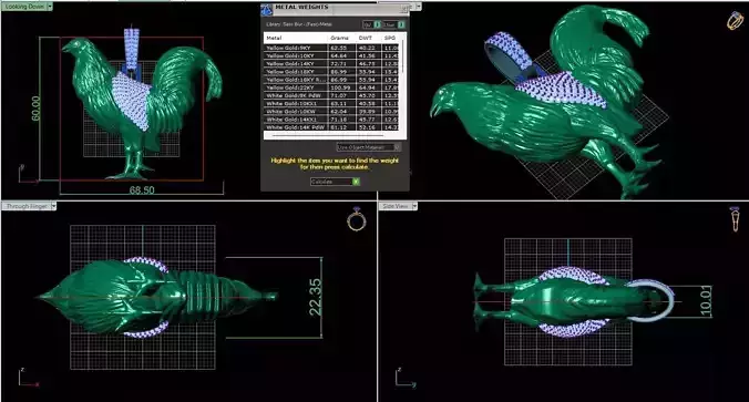 rooster gold pendant with diamonds