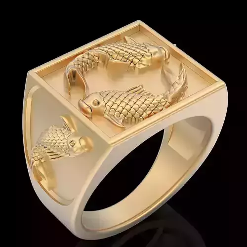 Fish ring silver gold sterling printable jewelry 3D model